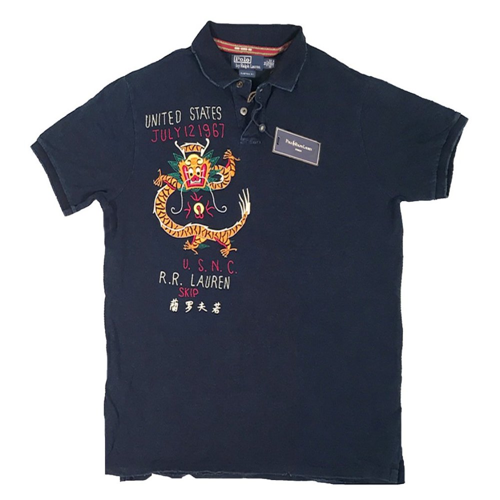 Polo by Ralph Lauren Navy Blue Short Sleeve Dragon Embroidered Polo